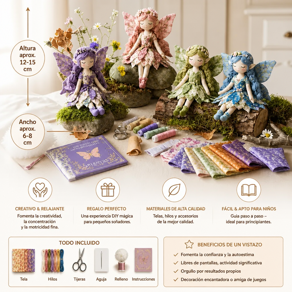 Kit de Costura DIY de Hada para Niños – Crea Encantadoras Muñecas Hada con Tela, Accesorios e Instrucciones