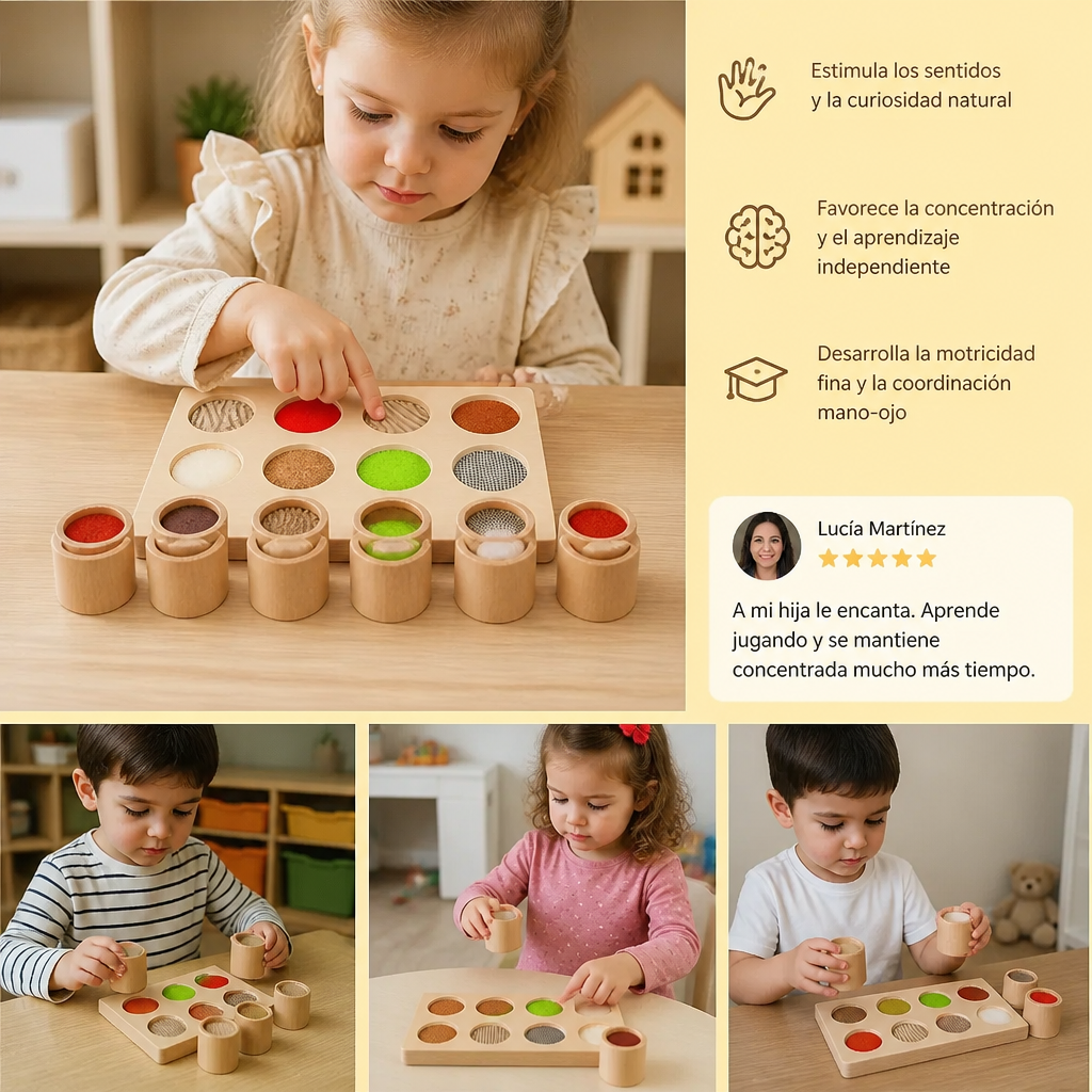 Juego Montessori de Tacto y Texturas – Juguete Sensorial de Aprendizaje