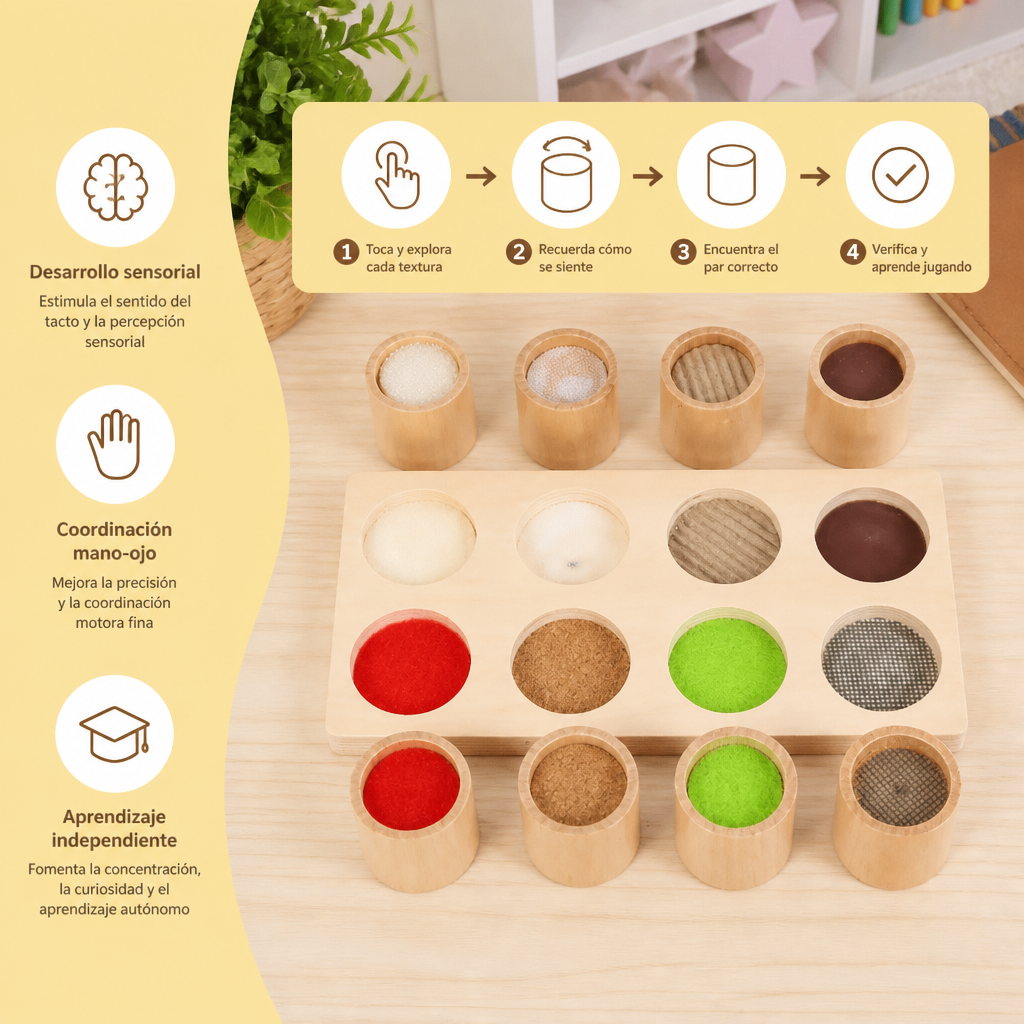 Juego Montessori de Tacto y Texturas – Juguete Sensorial de Aprendizaje