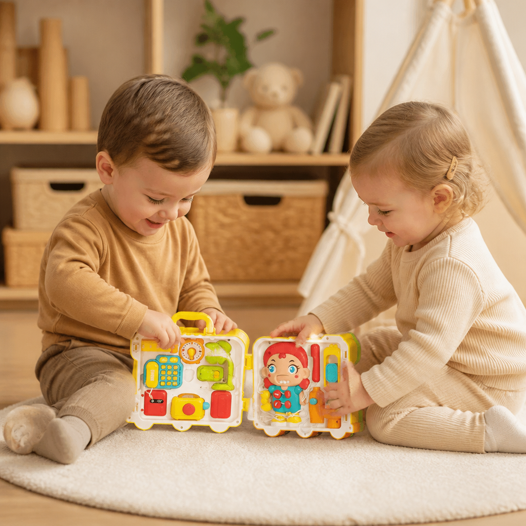 Juguete Busy Board de Autobús para Niños con Actividades y Muñeca