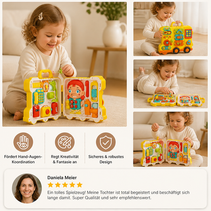 Juguete Busy Board de Autobús para Niños con Actividades y Muñeca