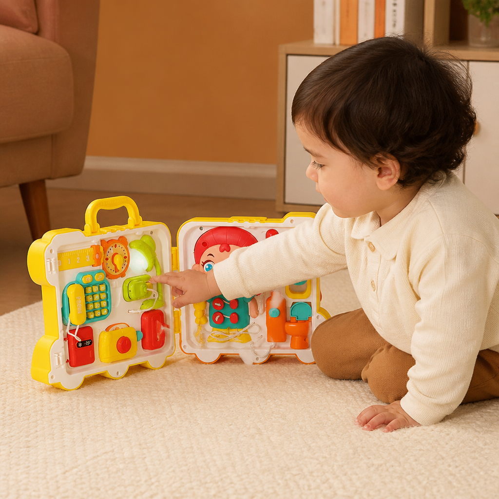 Juguete Busy Board de Autobús para Niños con Actividades y Muñeca