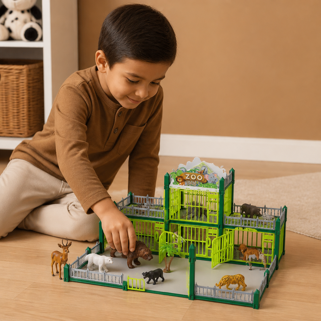 Set de Juego Modular para Construir Tu Propio Zoo con Figuras de Animales y Jaulas Interactivas