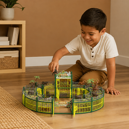 Set de Juego Modular para Construir Tu Propio Zoo con Figuras de Animales y Jaulas Interactivas