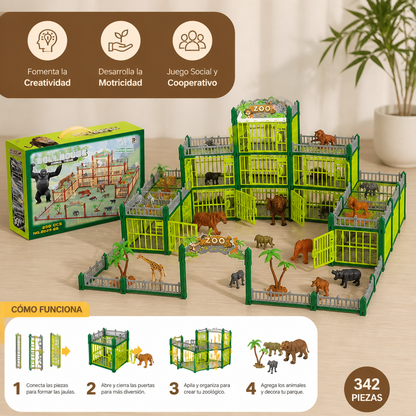 Set de Juego Modular para Construir Tu Propio Zoo con Figuras de Animales y Jaulas Interactivas