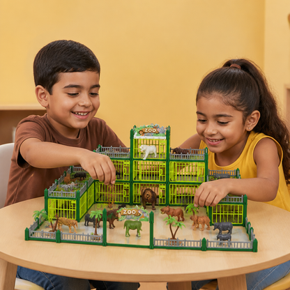 Set de Juego Modular para Construir Tu Propio Zoo con Figuras de Animales y Jaulas Interactivas