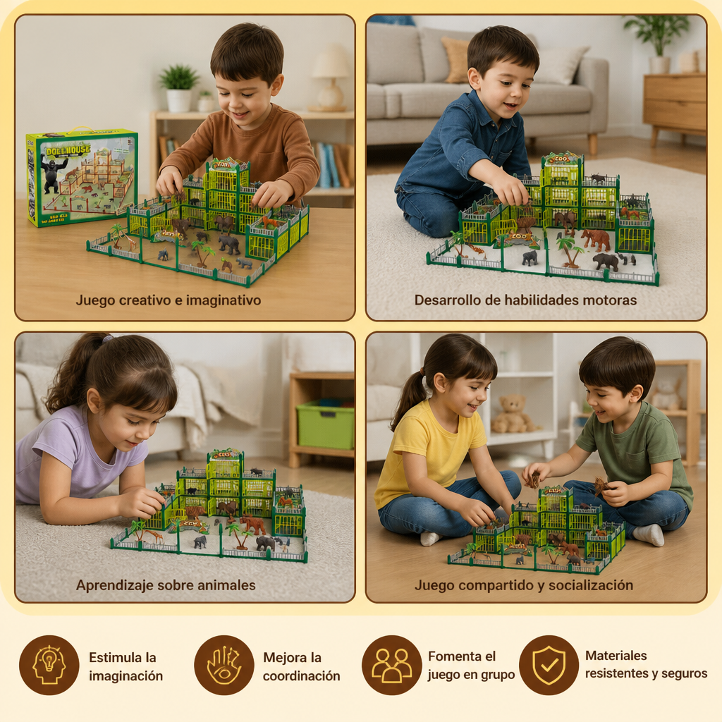 Set de Juego Modular para Construir Tu Propio Zoo con Figuras de Animales y Jaulas Interactivas
