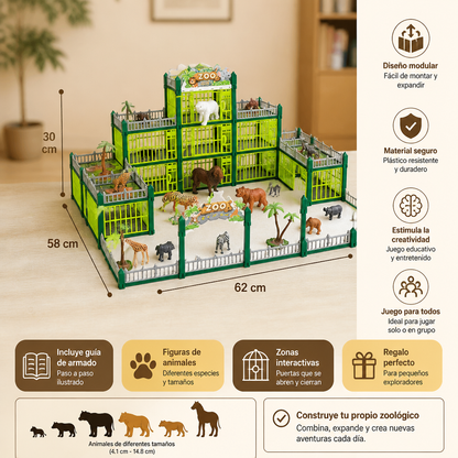 Set de Juego Modular para Construir Tu Propio Zoo con Figuras de Animales y Jaulas Interactivas