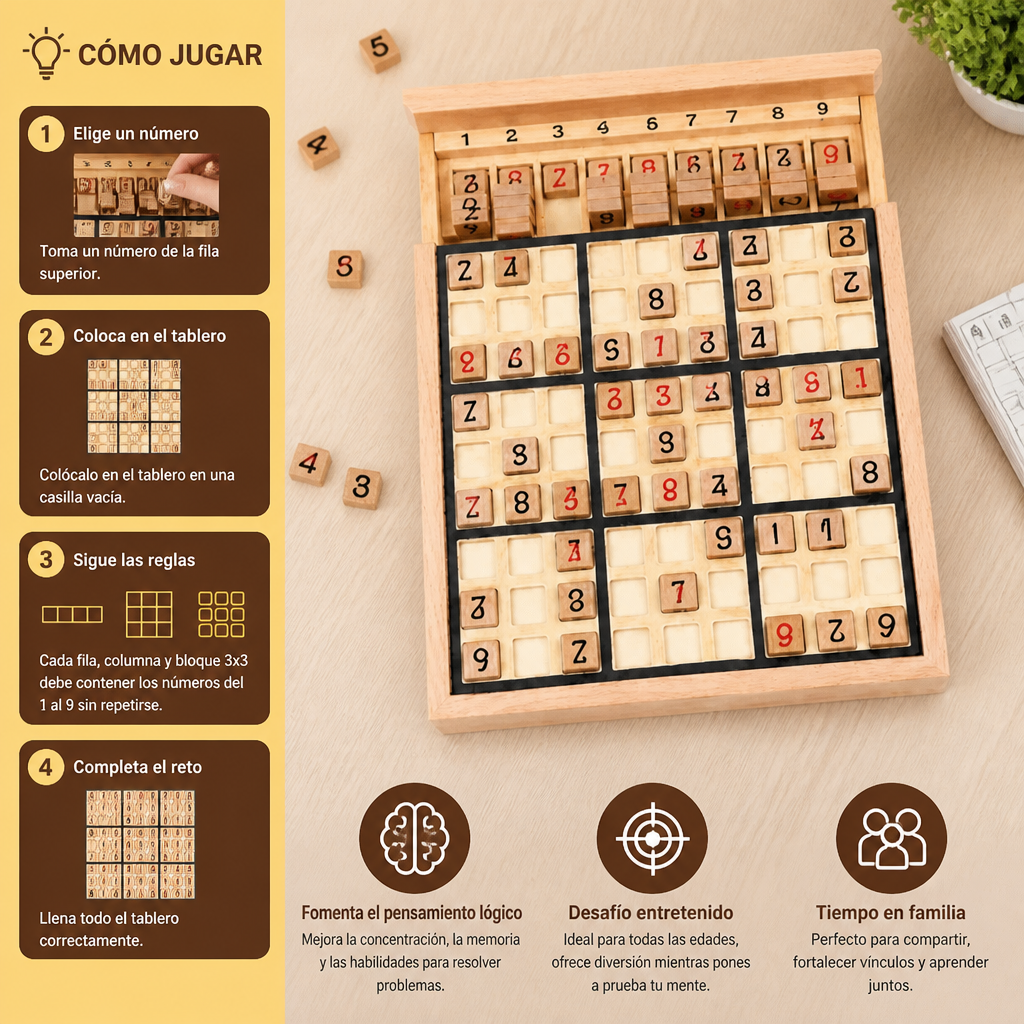 Tablero de Sudoku de Madera – Juego Educativo de Lógica y Matemáticas