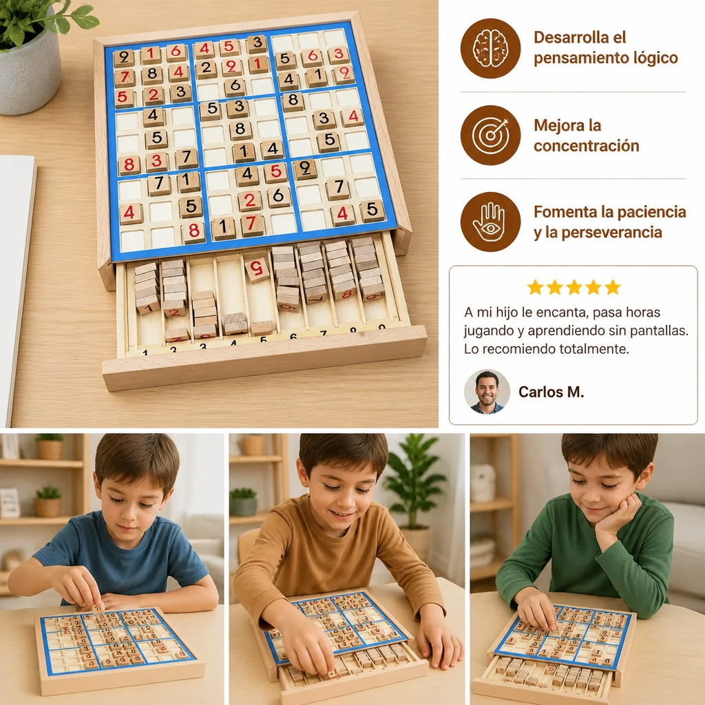 Tablero de Sudoku de Madera – Juego Educativo de Lógica y Matemáticas