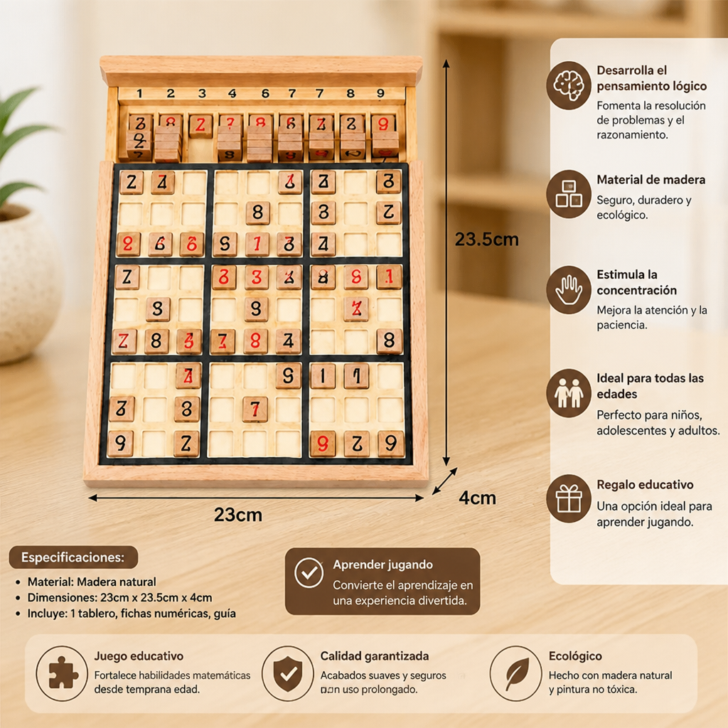 Tablero de Sudoku de Madera – Juego Educativo de Lógica y Matemáticas