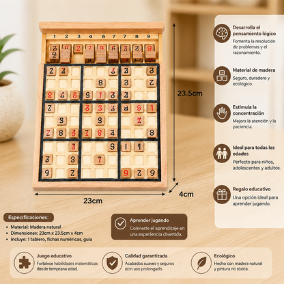 Tablero de Sudoku de Madera – Juego Educativo de Lógica y Matemáticas
