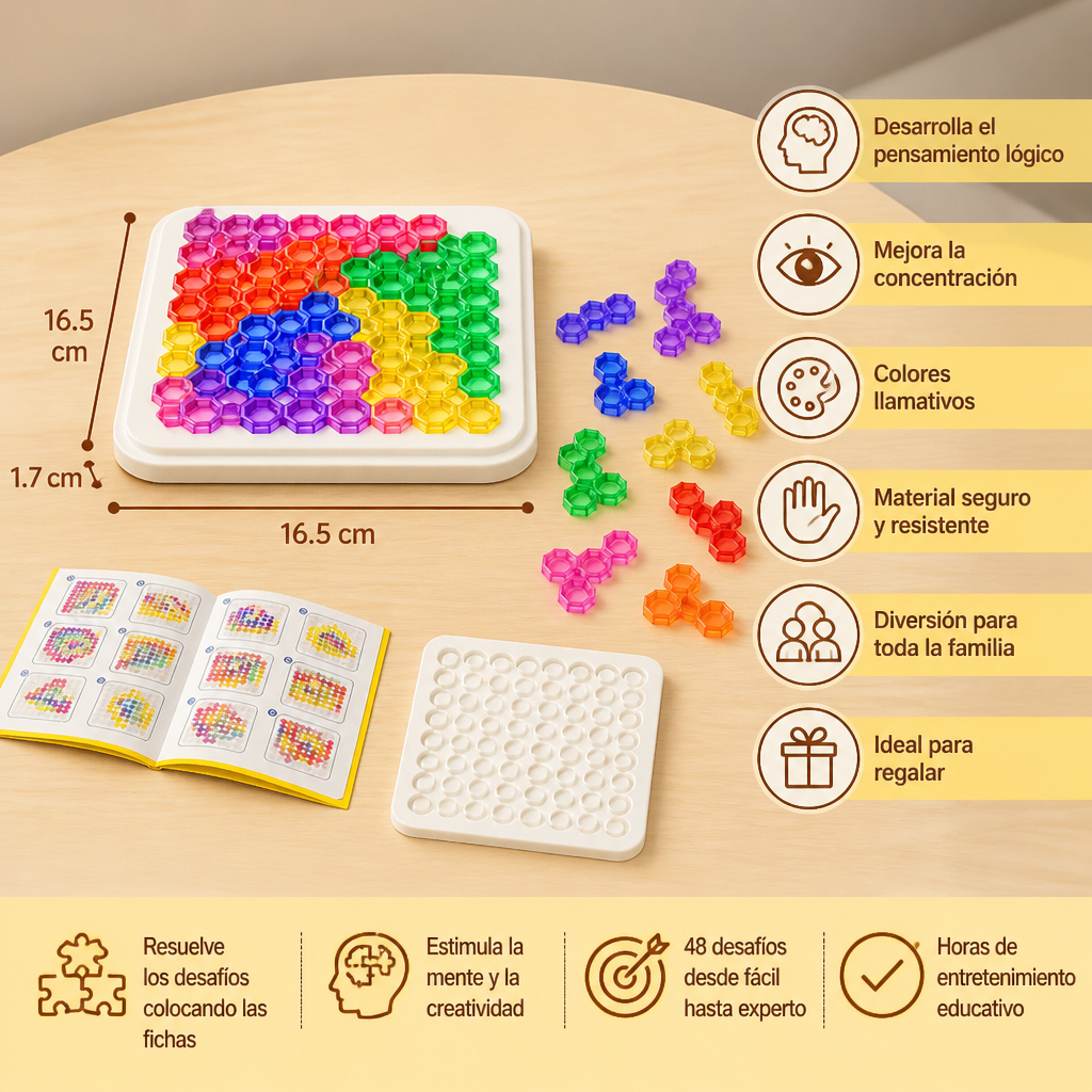 Tablero de Puzzle con Cuentas Arcoíris – Juego de Lógica y Resolución de Problemas