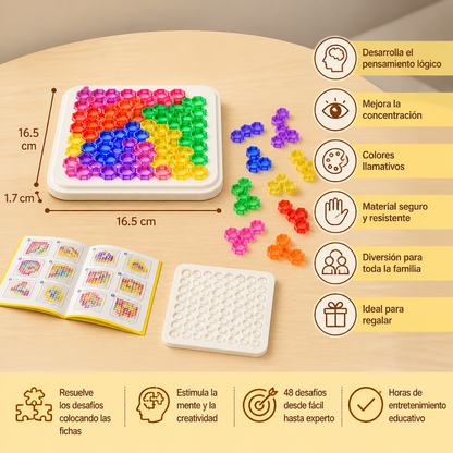 Tablero de Puzzle con Cuentas Arcoíris – Juego de Lógica y Resolución de Problemas