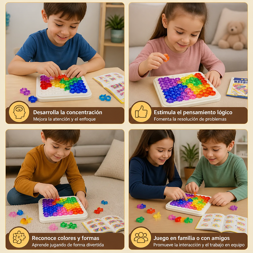 Tablero de Puzzle con Cuentas Arcoíris – Juego de Lógica y Resolución de Problemas