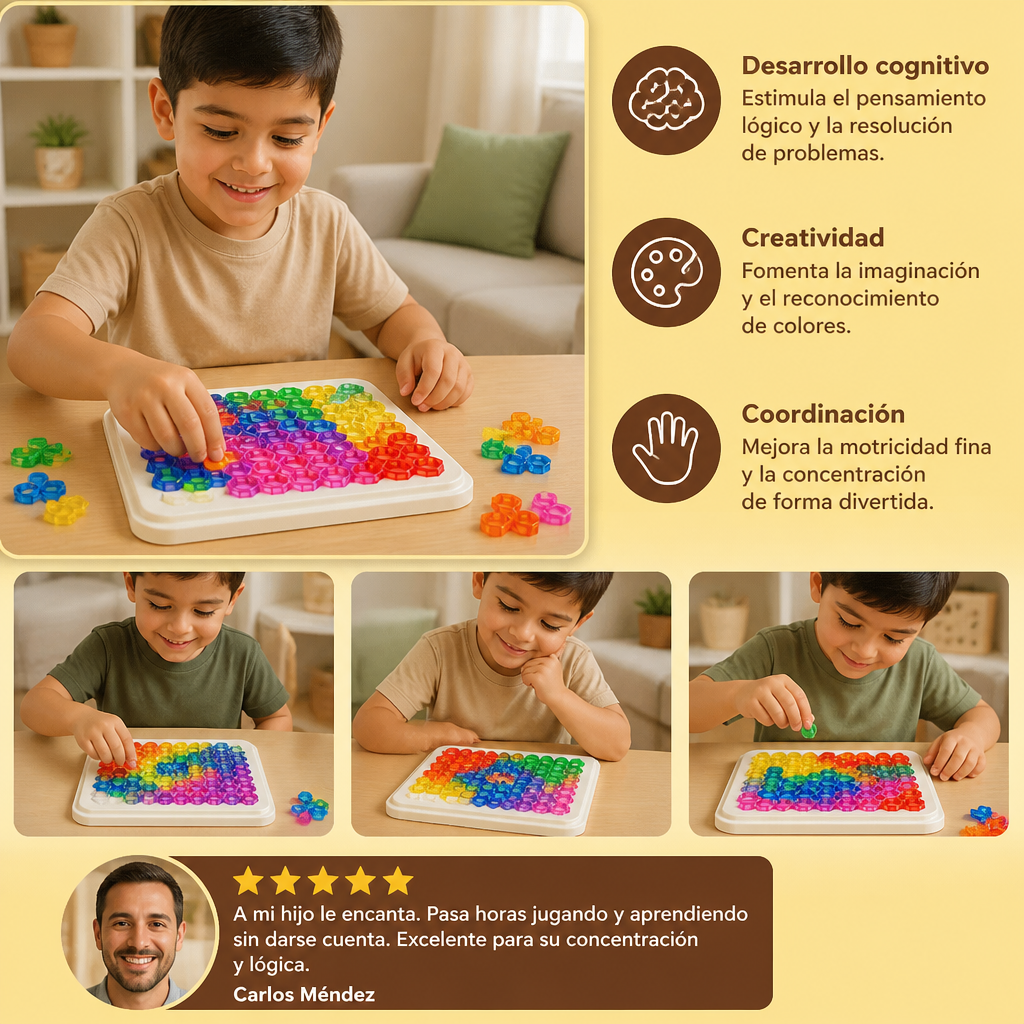 Tablero de Puzzle con Cuentas Arcoíris – Juego de Lógica y Resolución de Problemas
