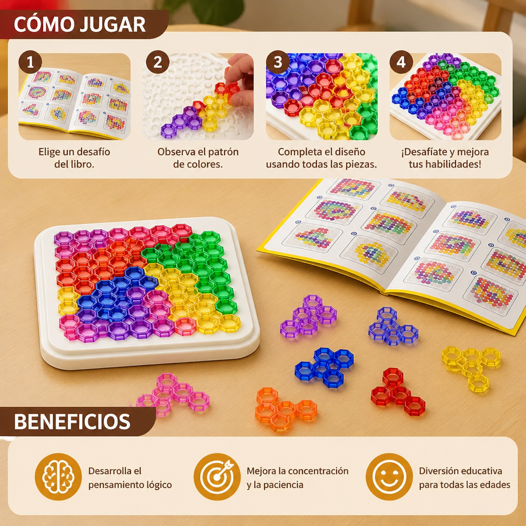 Tablero de Puzzle con Cuentas Arcoíris – Juego de Lógica y Resolución de Problemas