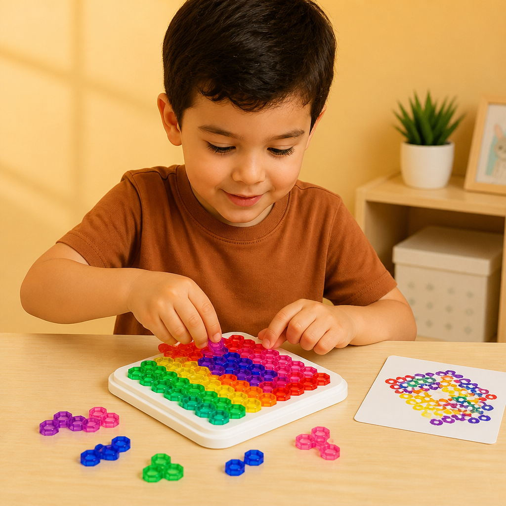 Tablero de Puzzle con Cuentas Arcoíris – Juego de Lógica y Resolución de Problemas