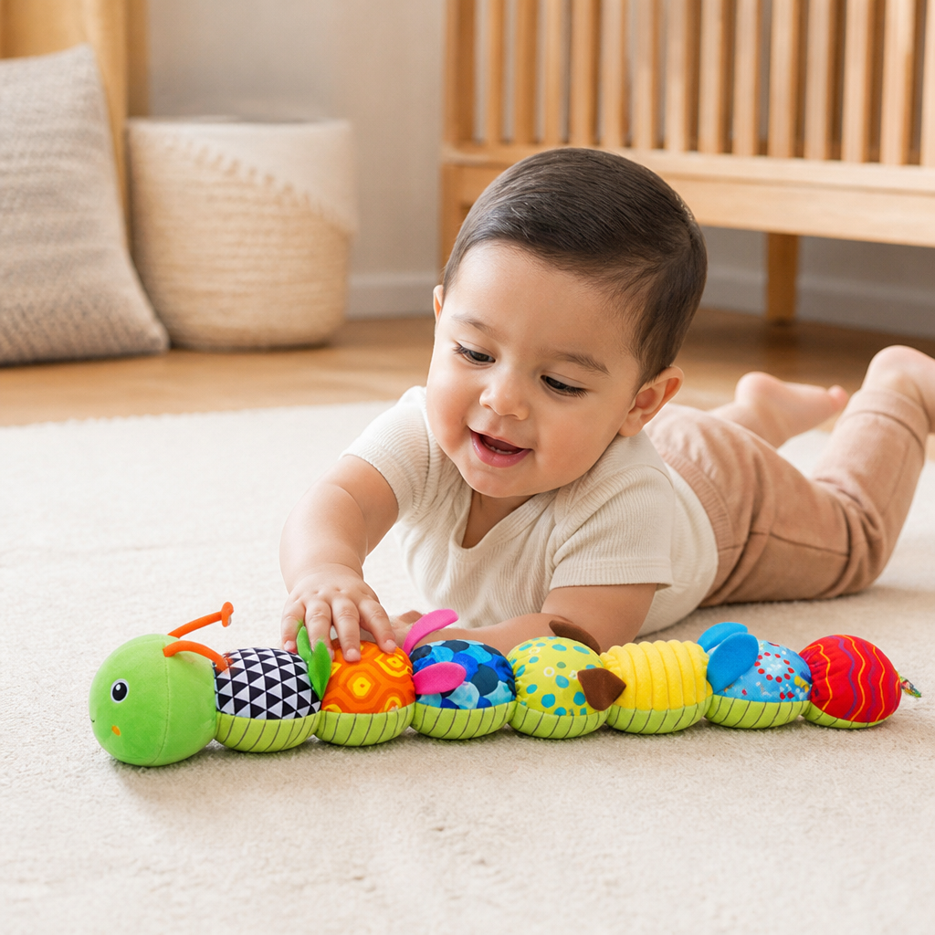 Caterpillar Sensorial de Peluche con Sonajero y Música