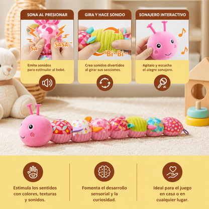 Caterpillar Sensorial de Peluche con Sonajero y Música