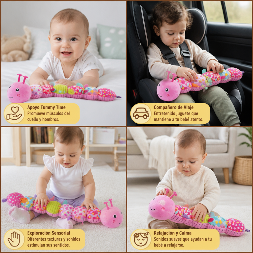 Caterpillar Sensorial de Peluche con Sonajero y Música