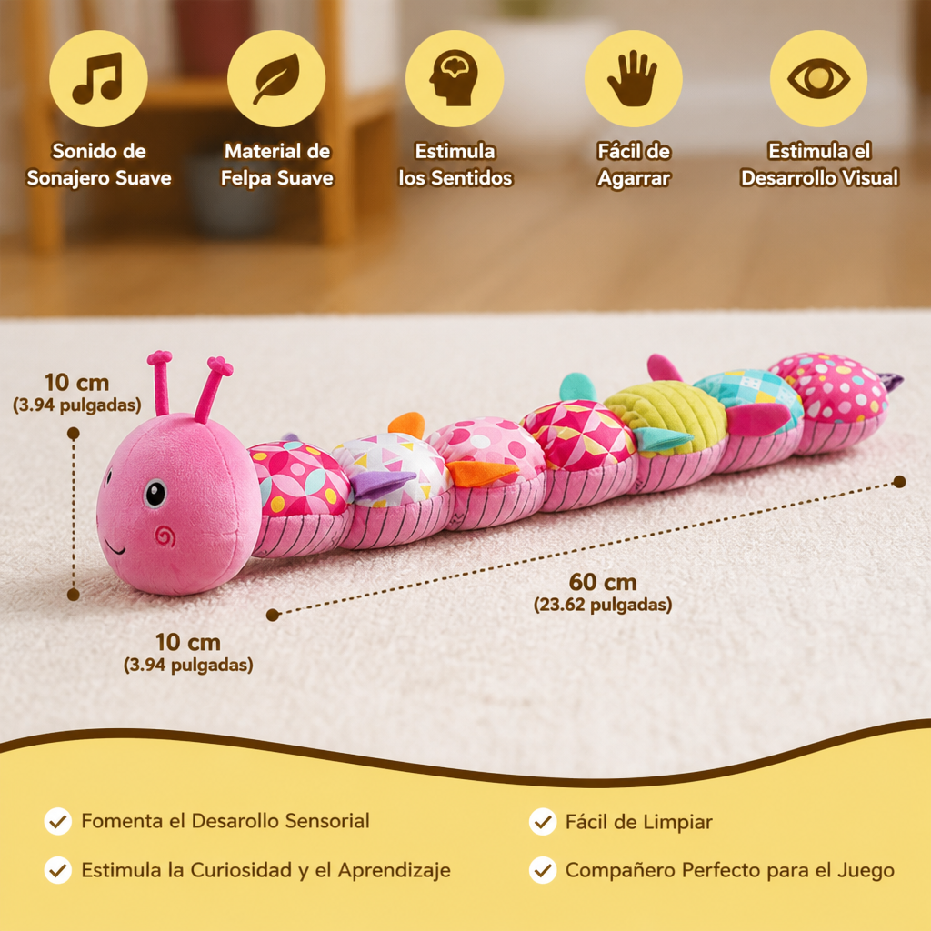 Caterpillar Sensorial de Peluche con Sonajero y Música