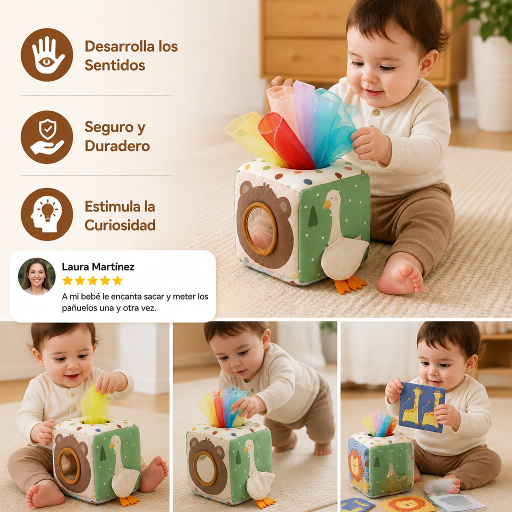 Caja Sensorial Montessori para Bebés – Juguete Suave de Texturas y Sonidos Crujientes