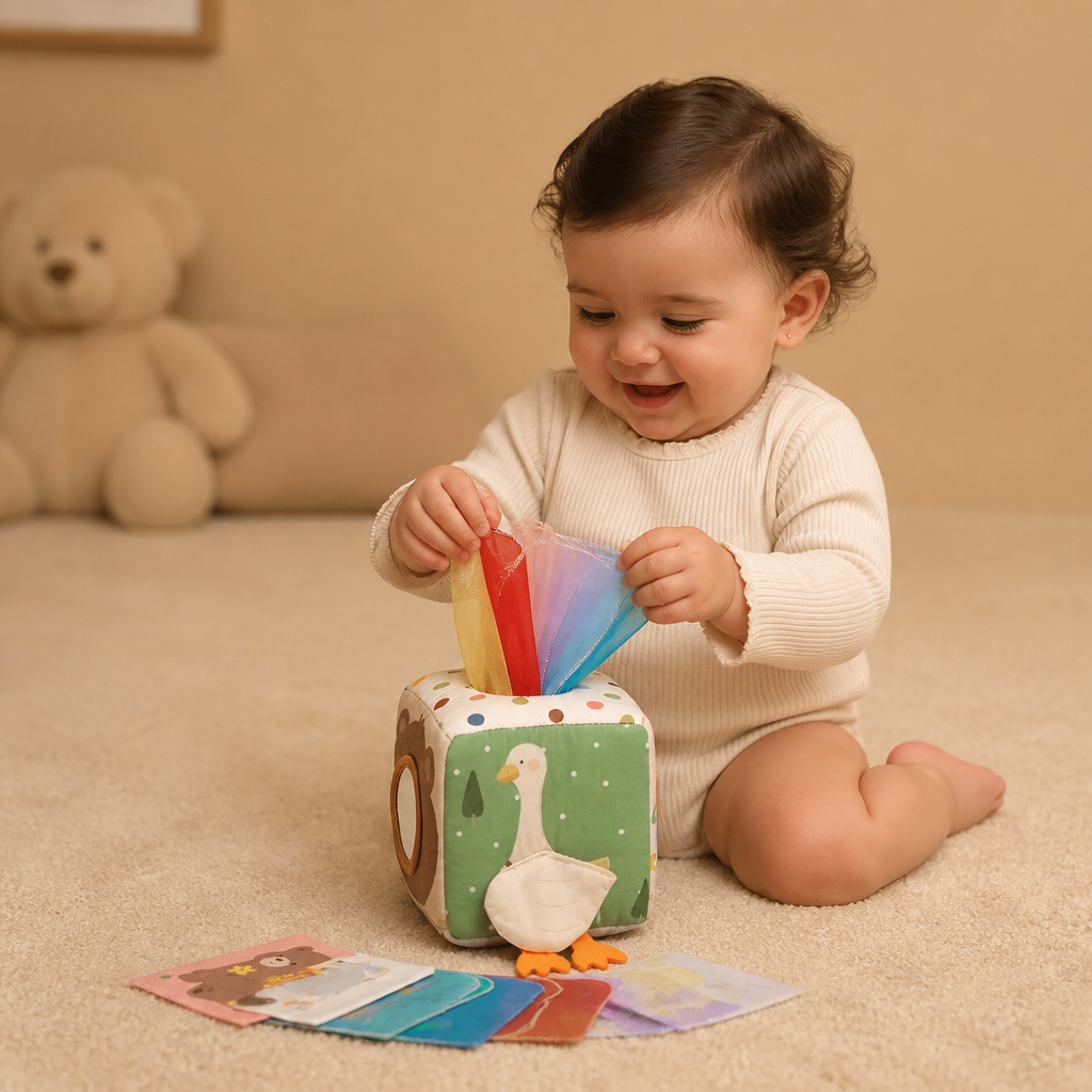 Caja Sensorial Montessori para Bebés – Juguete Suave de Texturas y Sonidos Crujientes