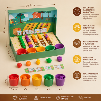 Juego Montessori de Aprendizaje para Clasificar Colores y Números en la Granja