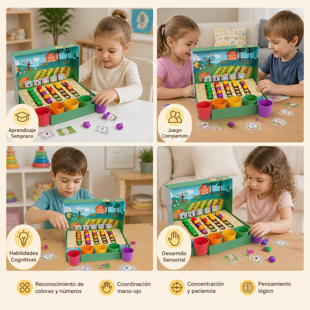 Juego Montessori de Aprendizaje para Clasificar Colores y Números en la Granja
