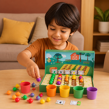 Juego Montessori de Aprendizaje para Clasificar Colores y Números en la Granja
