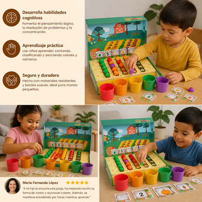 Juego Montessori de Aprendizaje para Clasificar Colores y Números en la Granja
