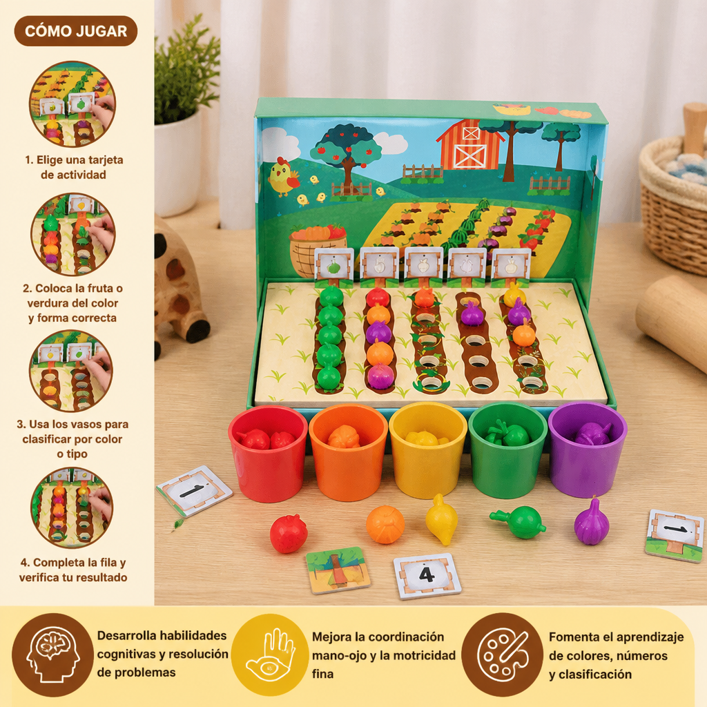 Juego Montessori de Aprendizaje para Clasificar Colores y Números en la Granja