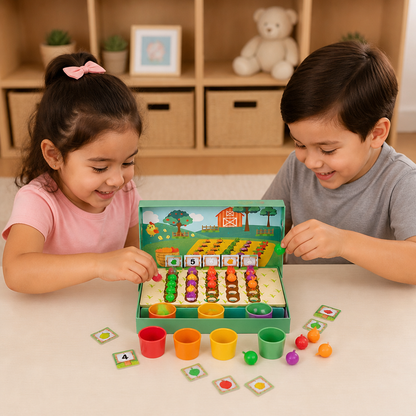 Juego Montessori de Aprendizaje para Clasificar Colores y Números en la Granja