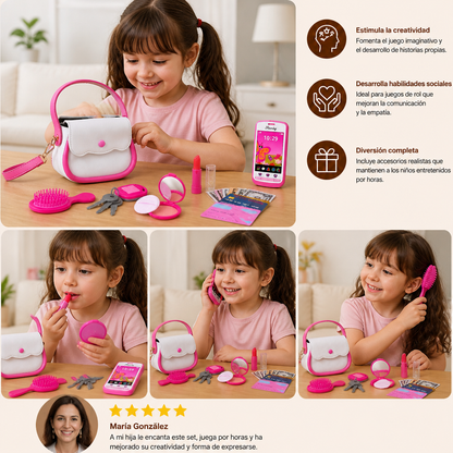 Set de Bolso de Juego de Imitación para Niños con Teléfono, Maquillaje y Accesorios