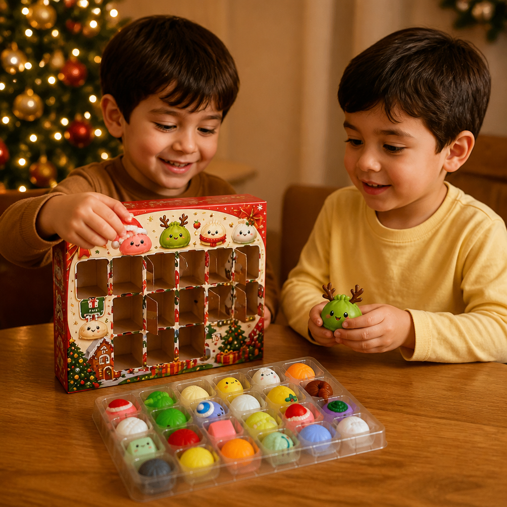 Calendario de Adviento con Mini Juguetes Squishy en Forma de Dumplings