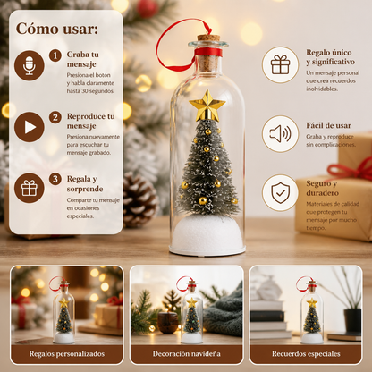 Adorno navideño en forma de botella con mensaje grabable y reproducción de voz
