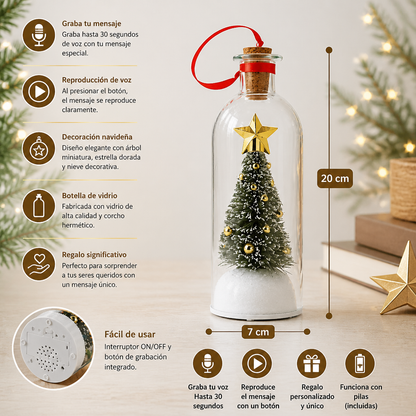 Adorno navideño en forma de botella con mensaje grabable y reproducción de voz