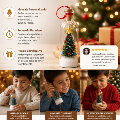 Adorno navideño en forma de botella con mensaje grabable y reproducción de voz