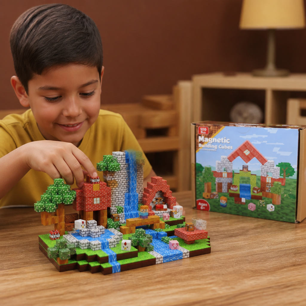 Set de 100 Cubos Magnéticos de Construcción – Juguete de Construcción Montessori STEM para Niños