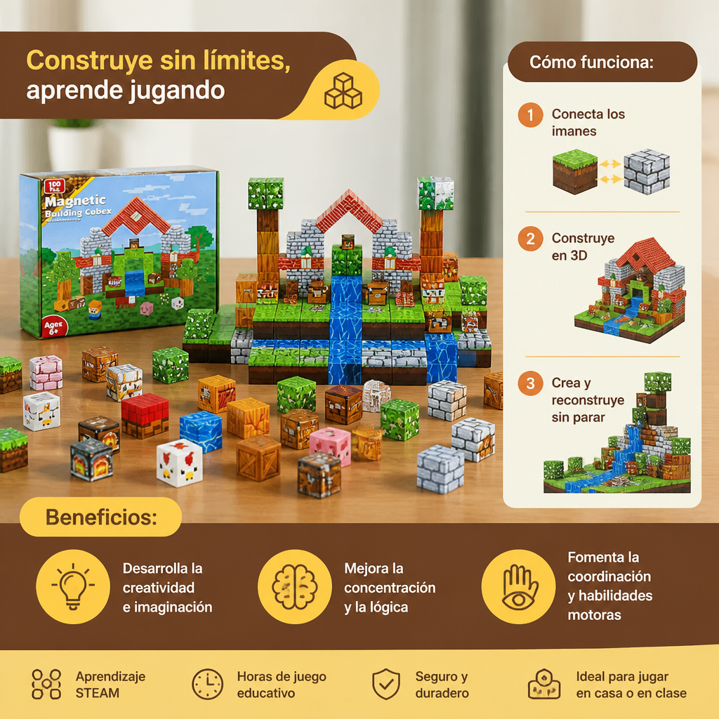 Set de 100 Cubos Magnéticos de Construcción – Juguete de Construcción Montessori STEM para Niños