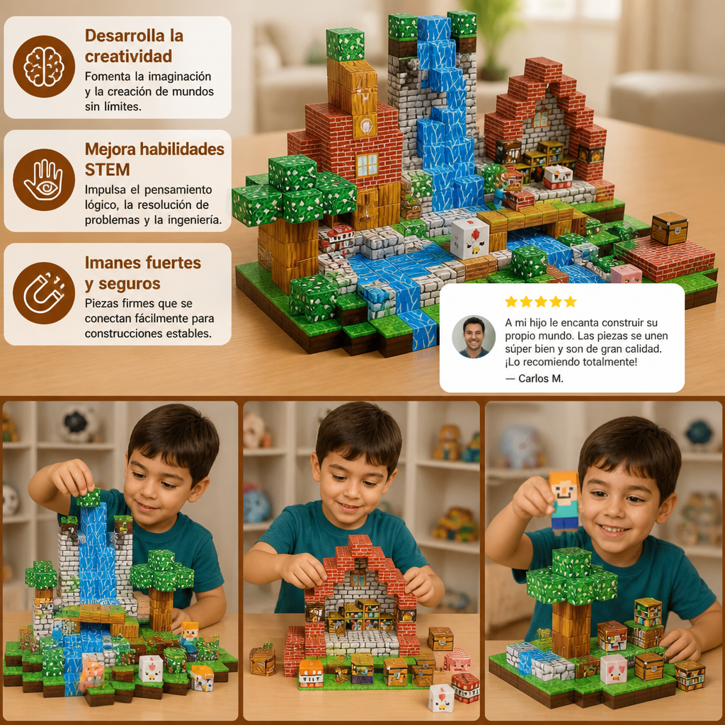 Set de 100 Cubos Magnéticos de Construcción – Juguete de Construcción Montessori STEM para Niños
