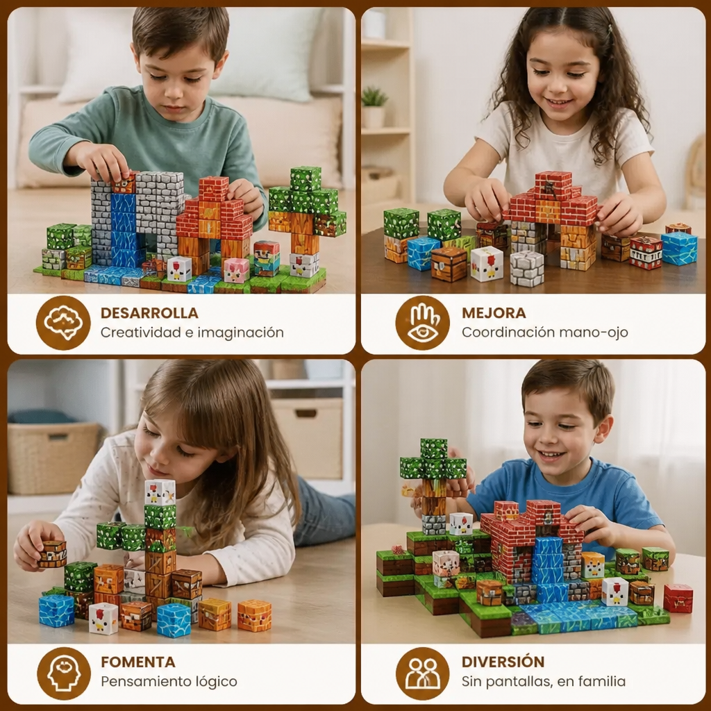 Set de 100 Cubos Magnéticos de Construcción – Juguete de Construcción Montessori STEM para Niños