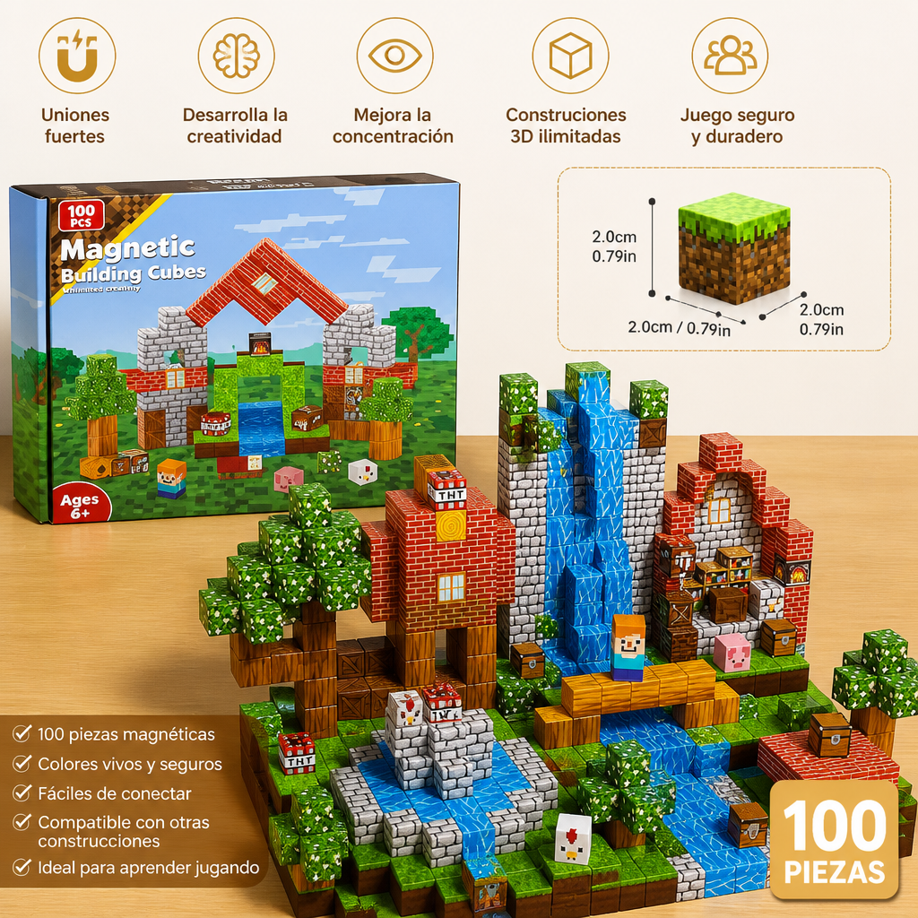 Set de 100 Cubos Magnéticos de Construcción – Juguete de Construcción Montessori STEM para Niños