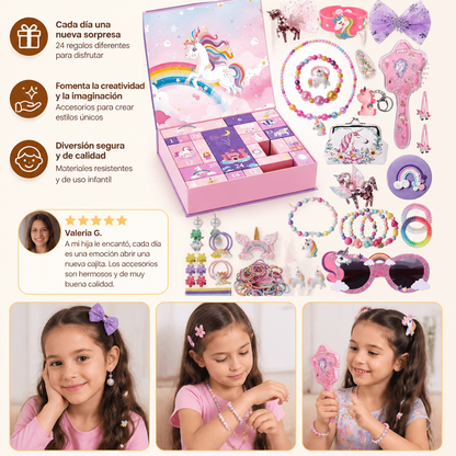 Calendario de Adviento de 24 Días con Accesorios para el Cabello, Pegatinas y Regalos Sorpresa