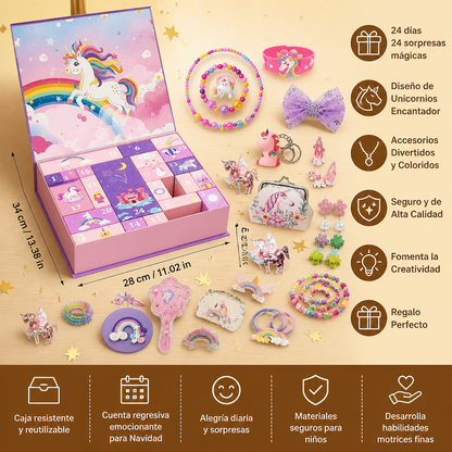 Calendario de Adviento de 24 Días con Accesorios para el Cabello, Pegatinas y Regalos Sorpresa