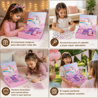 Calendario de Adviento de 24 Días con Accesorios para el Cabello, Pegatinas y Regalos Sorpresa
