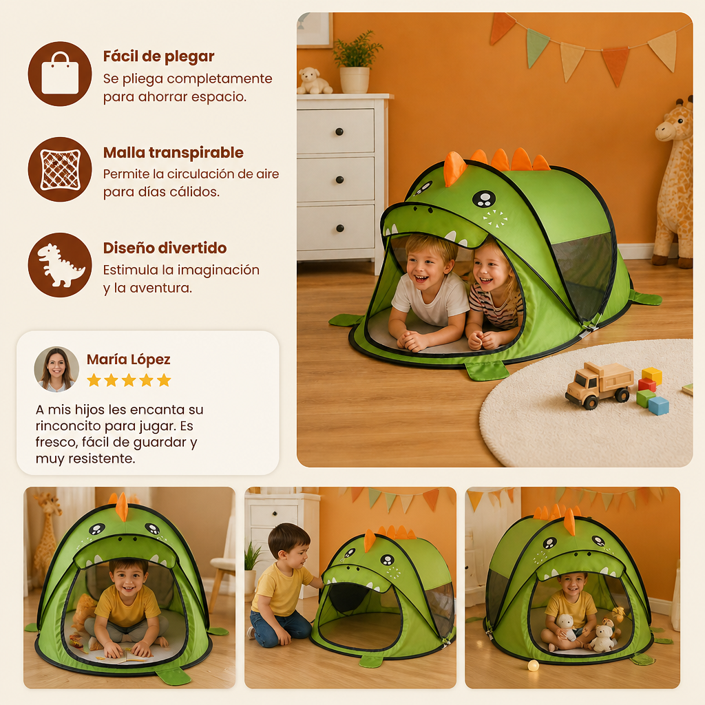 Tienda de Juegos de Dinosaurio Plegable para Niños – Perfecta para los Días Cálidos y los Momentos de Juego Acogedores