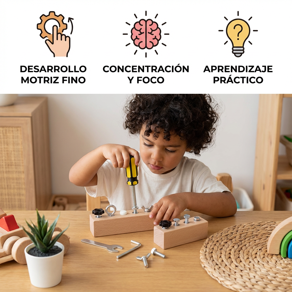 Juego de tornillos de madera Montessori – entrenamiento de motricidad fina y concentración para niños