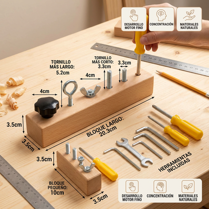 Juego de tornillos de madera Montessori – entrenamiento de motricidad fina y concentración para niños